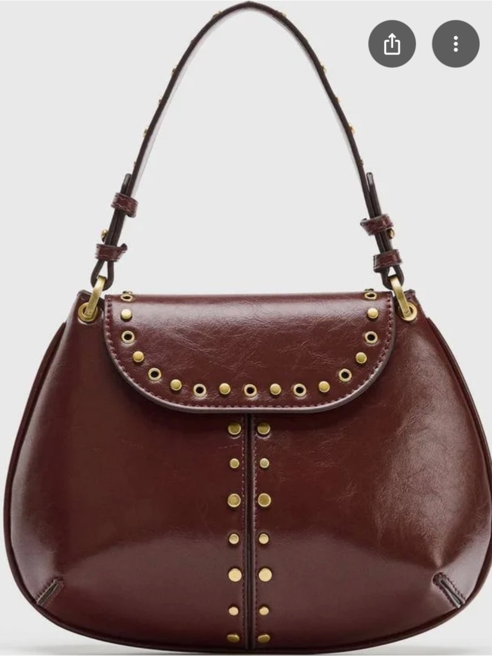 Zara Burgandy Handbag with Gold Rivets - Picture 6 of 10